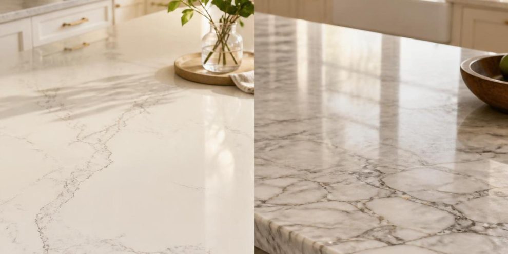 marble look quartz vs marble New Berlin